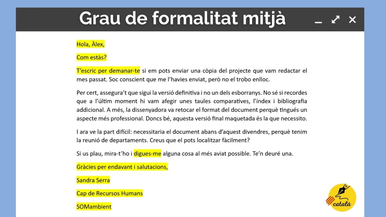 Exemple De Correu Electr Nic Formal C De Catal