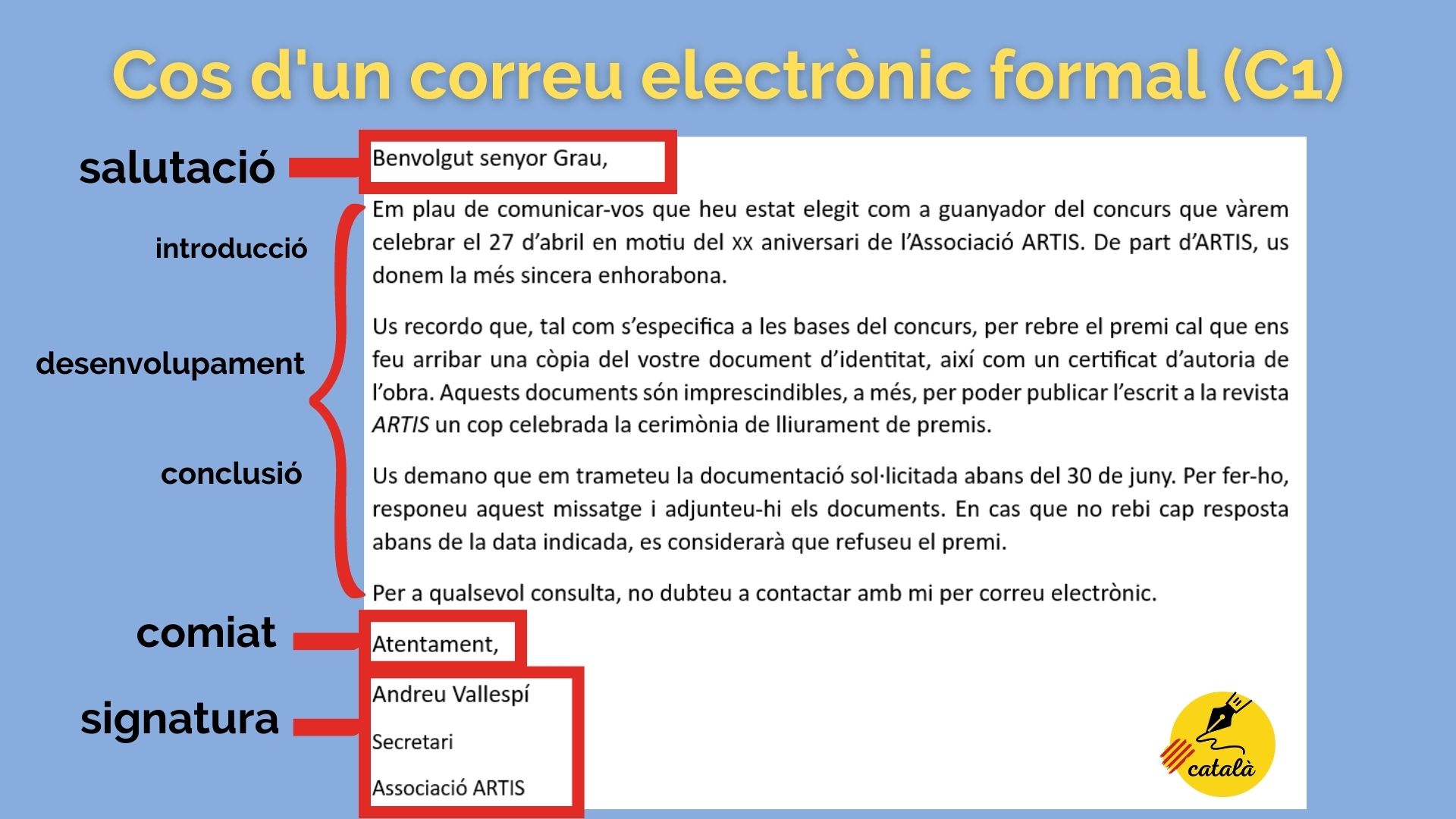 Parts d’un correu electrònic formal per al C1 de català