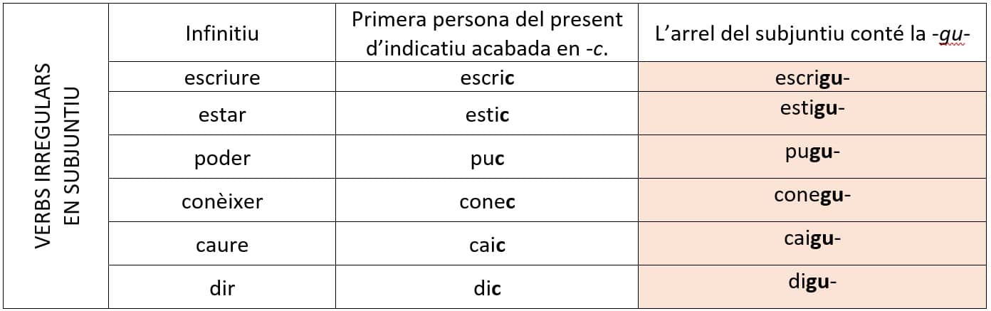 verbs irregulars en subjuntiu